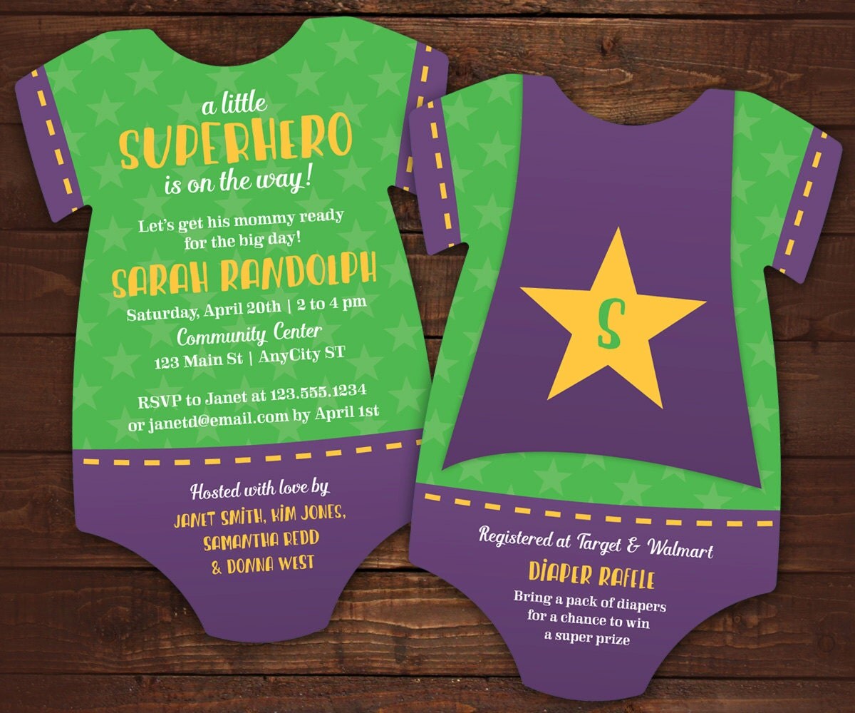 10 Superhero Baby Shower Invitations by LittleBeesGraphics on Etsy