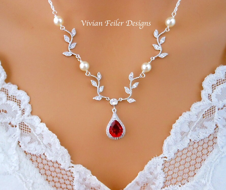 Wedding Necklace VINE Necklace RED Y Bridal Jewelry White or