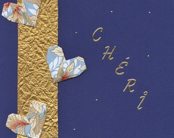 Carte de St-Valentin pour homme-Chéri- Frais Postaux Gratuits-折り紙カード Carte faite à la main en origami pour homme