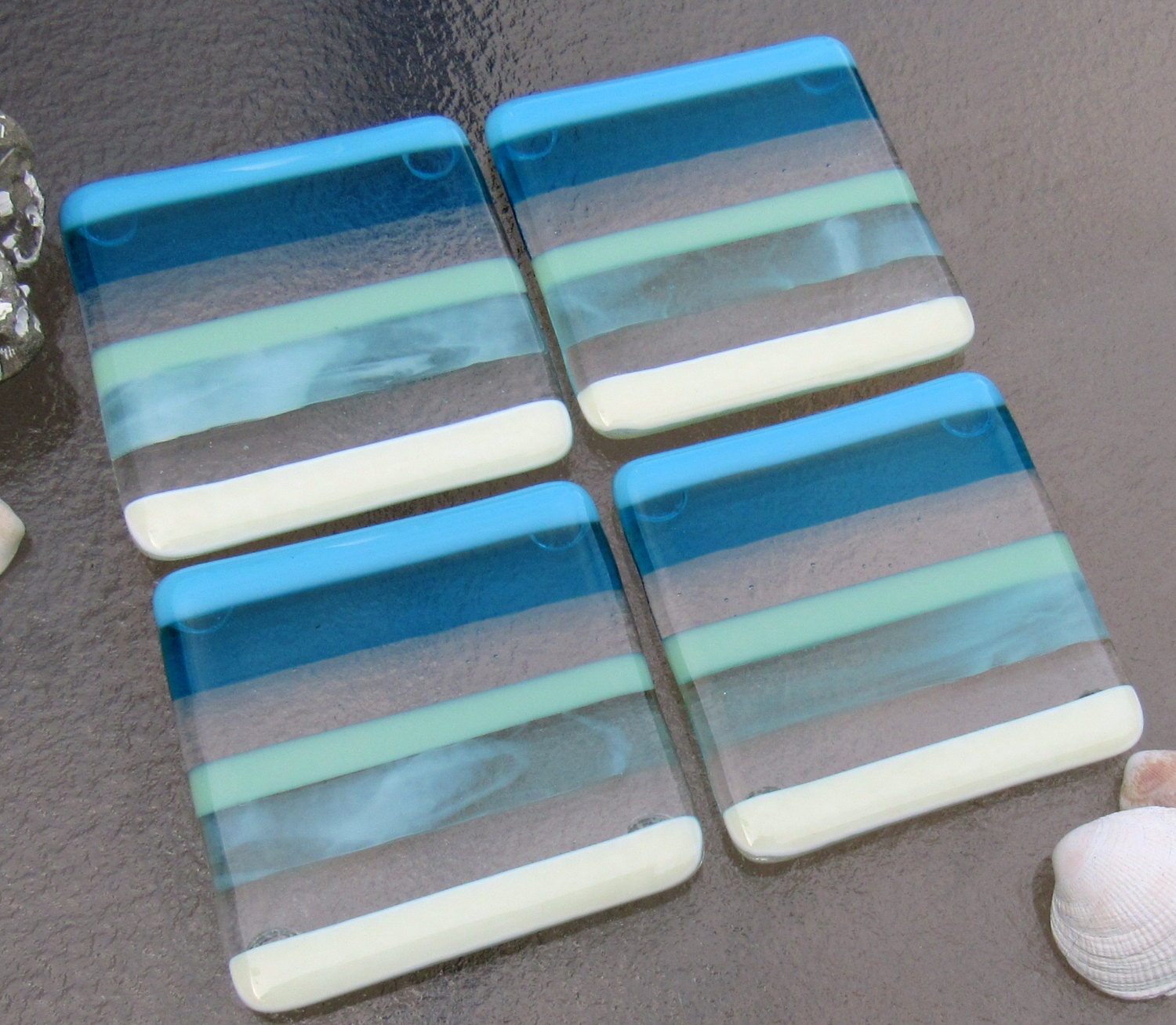 Fused Glass Coasters Ocean Beach Coasters With Stripes In 9780