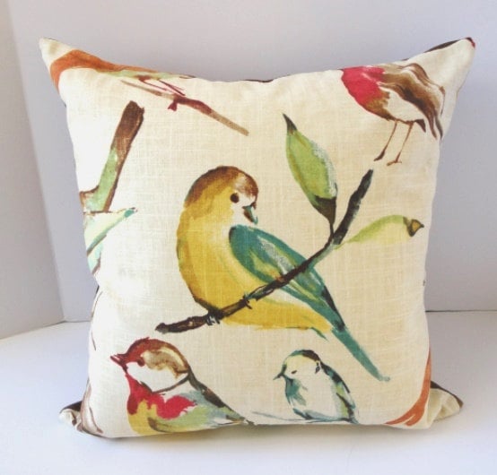 Linen Pillows / Birds / Decorative Pillow / 18 by SewDevineDesigns