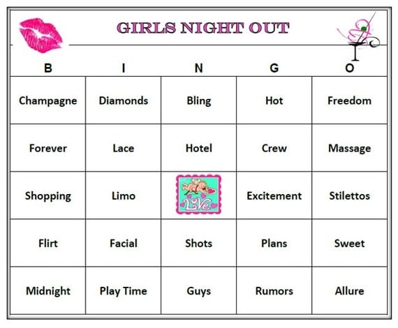 girls night out party bingo game 30 cards celebrate girl