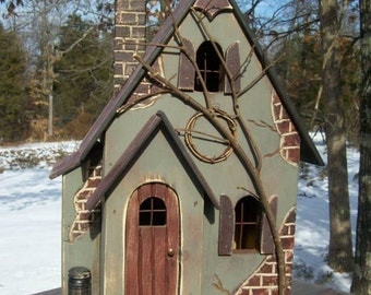 Fairy House, Fairy Garden House, Primitive Lighted House, Birdhouse ~ Comes w/ light and cord ~ Whimsical ~ Birdhouse ~ Hobbit ~ Gnome