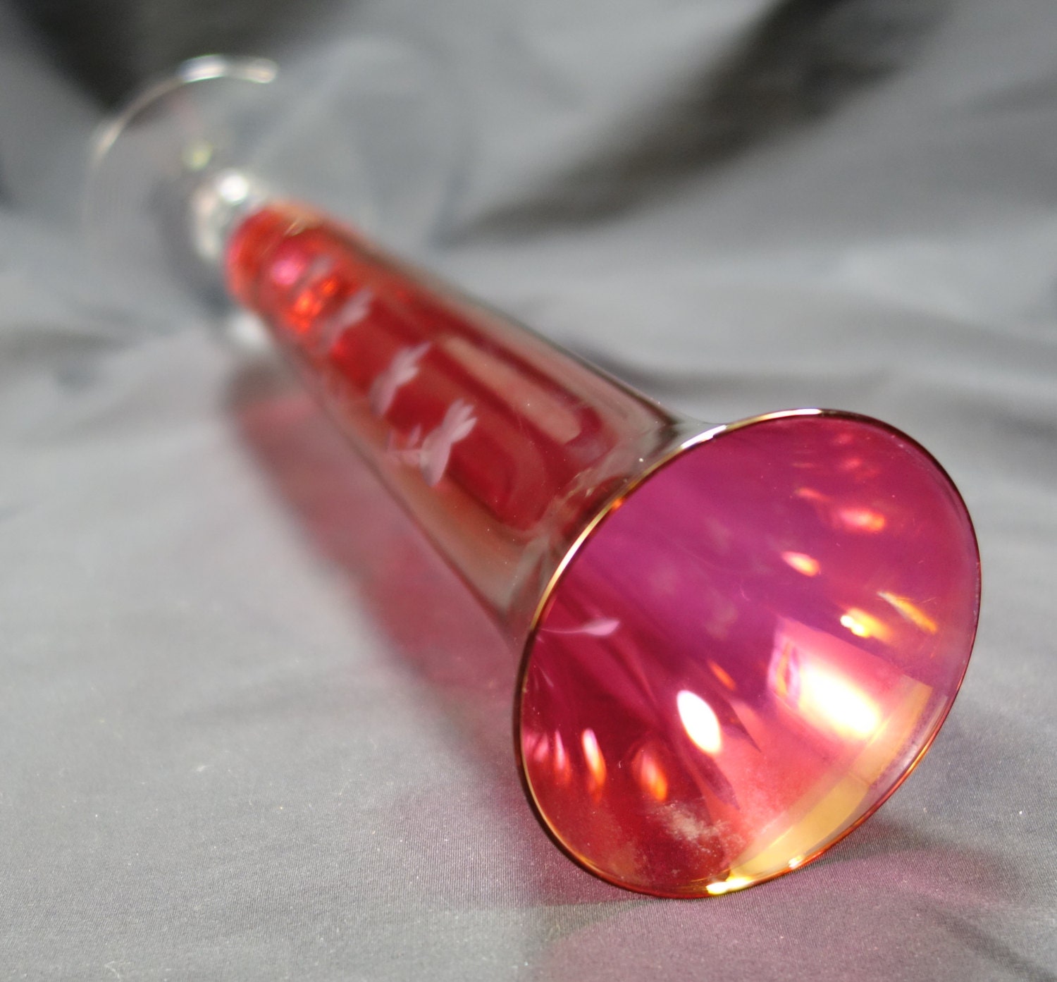 Hand Blown Ruby Red Cut Glass Footed Bud Vase Ruby Red Glass