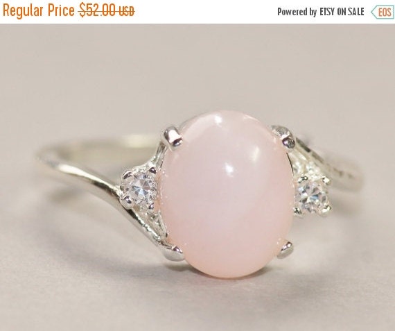 SALE Genuine Pink Opal CZ RingSterling Silver by hangingbyathread1