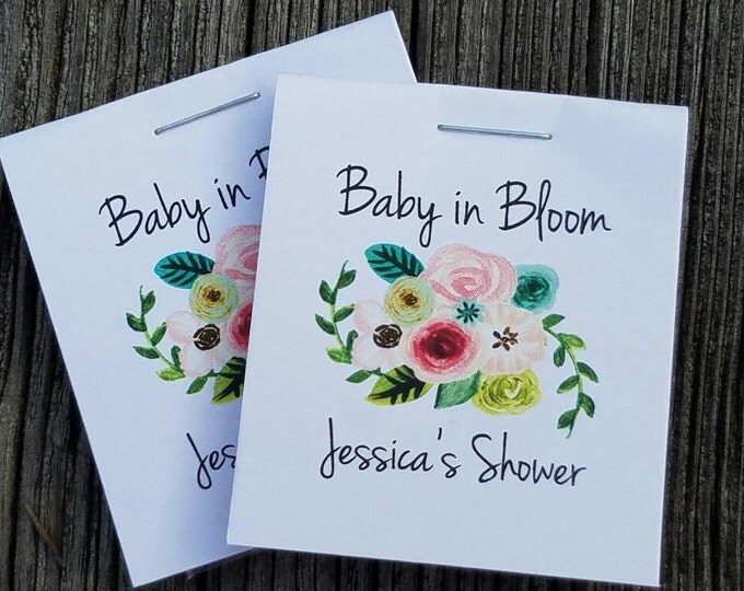 SALE Personalized MINI Seeds Floral Bunch Baby in Bloom - Sunflowers Flower Seed Packets Baby Shower Favors Shabby Chic Cheap