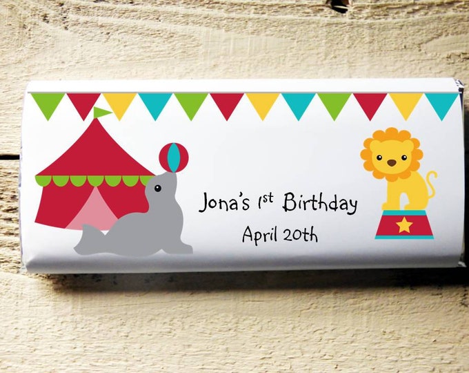 Circus Time! Lions, Tigers OH MY! Std Size Candy Bar Wrappers Birthday Party Baby Shower Favors