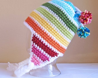 CROCHET PATTERN - Snow Day - crochet earflap hat pattern, crochet hat pattern, striped hat (Infant - Adult sizes) - Instant PDF Download