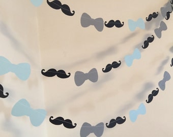 Bowtie Baby Shower Garland - 1st Birthday Decor - Mustache Baby Shower Decorations - Gray and Blue Mustache Bash-Your Color choice