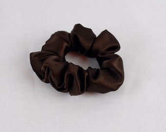 SALE Pure Silk Hair Scrunchie, Espresso Charmeuse, Small, Regular, and Large Sizes