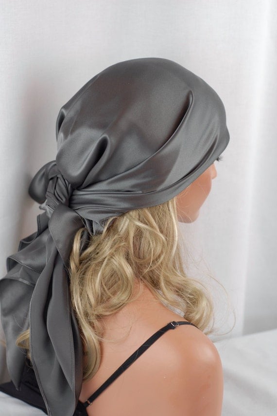 Silk Charmeuse Scarf Sleep or Bandana Scarf Sizes Pewter