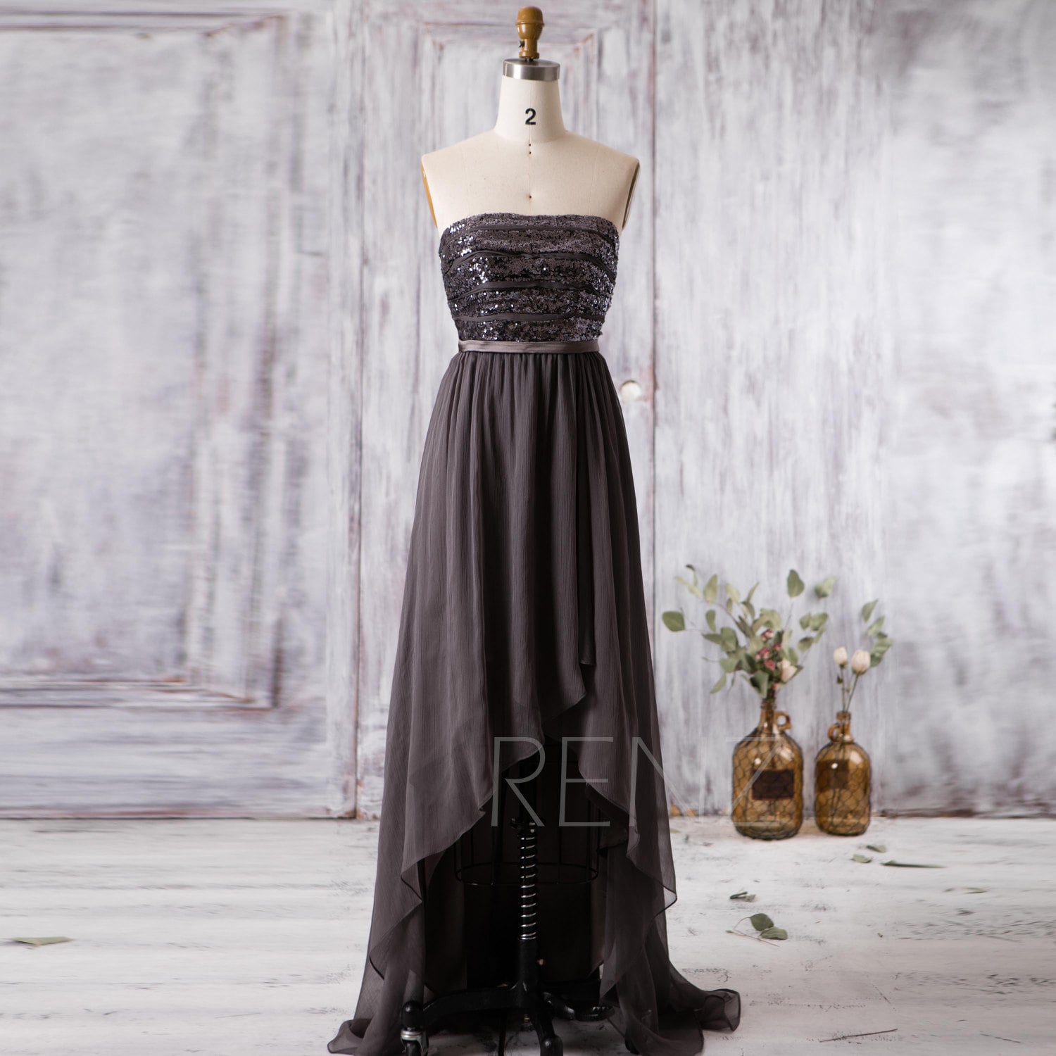 2016 Charcoal Bridesmaid Dress Long High Low Wedding By Renzrags 5265