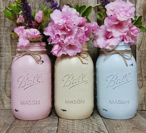 Set 3 Ball Mason Jar VasesStorageDistressed Chalk