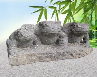 Rare Antique Stone Carving Japanese Garden Kaeru Frogs Trio