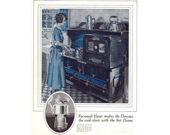 Instant Download Printable Art, Florence Gas Range, Industrial Stove, Kitchen Decor, Blue, Wall Art Decor, Digital Download Print