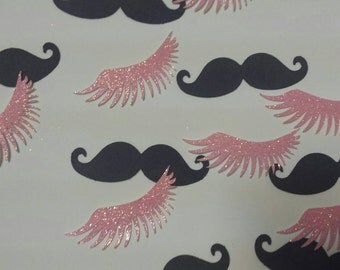 Staches or Lashes Gender Reveal Confetti Glitter Pink Lashes black mustache confetti Baby shower table decor boy or girl