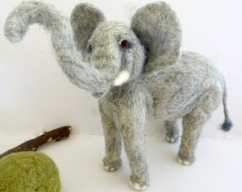 Needle felted African Elephant grey soft sculpture animal lovers art nursery decor unique gift