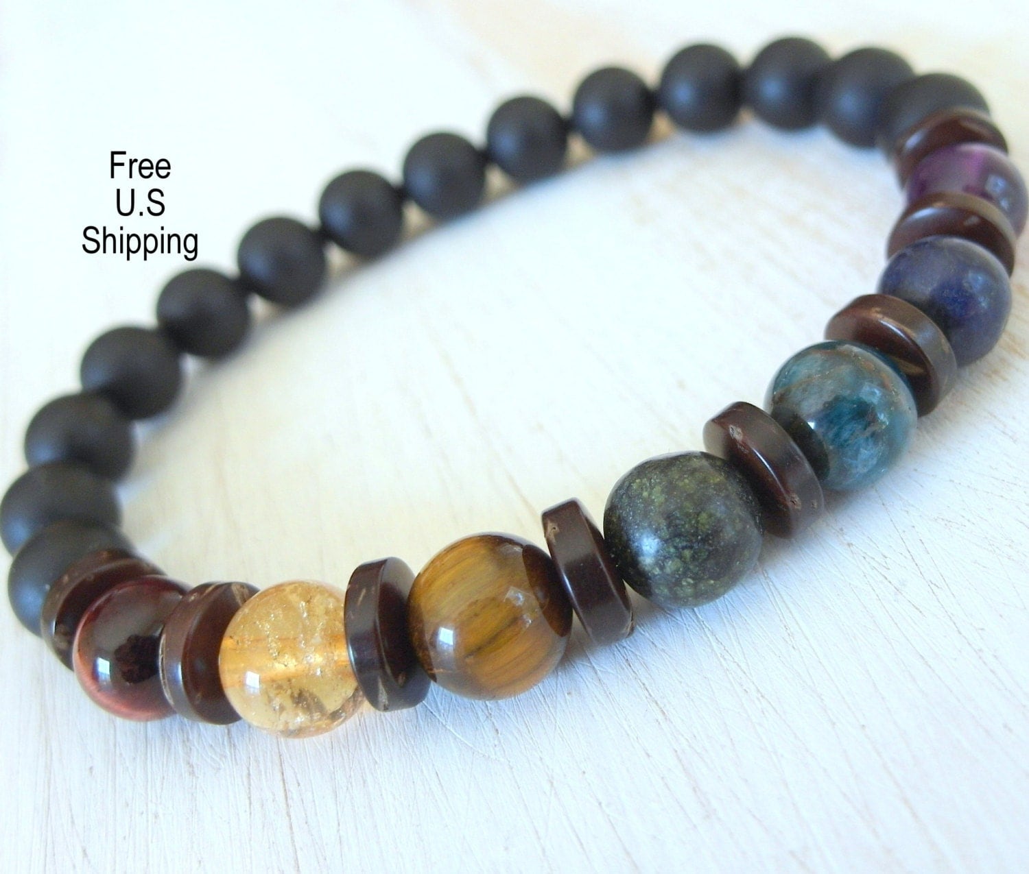 Mens 7 Chakras chakra bracelet wrist mala Reiki charged