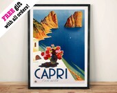 Cartel de viaje Capri: Vintage italiano Viajes Publicaciones Reproducción Arte Imprimir pared Colgando