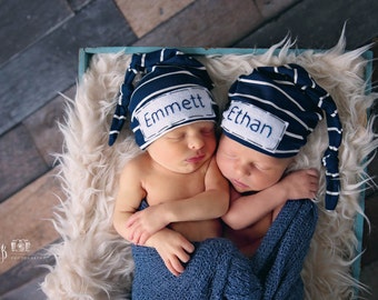 boy baby gift - newborn name hat - knot hat personalized - newborn photo prop- twin outfits - gift for baby twins - personalized newborn hat