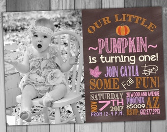 Fall Birthday Invitations Fall Birthday Party Invitations Fall Birthday Invite Little Pumpkin Girl Birthday Pumpkin Birthday Invitation