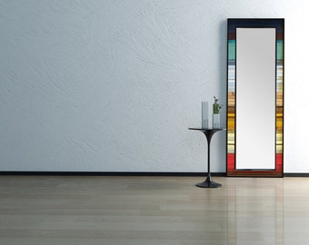 Reclaimed Wood Leaner Mirror - 70x25 - Floor Mirror - "Gradient Reflection"- Modern Wood Wall Art- Wood Sculpture - Abstract Wood Mirror