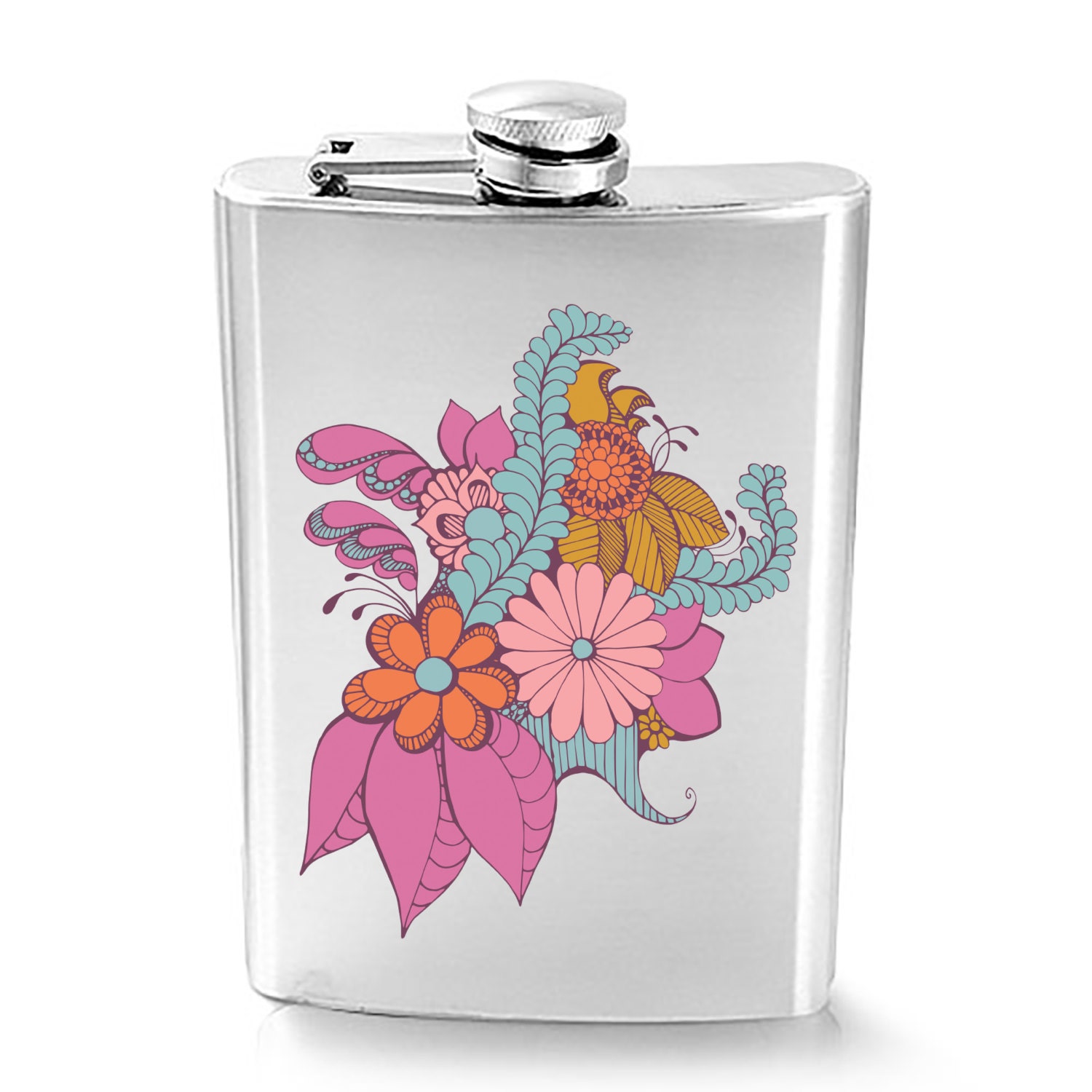 Personalized Flask Print 8oz Stainless Steel Color Paisley