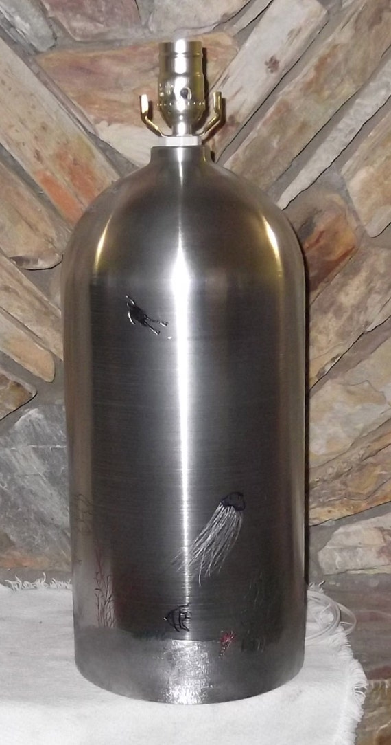 Engraved Scuba diving tank lamp