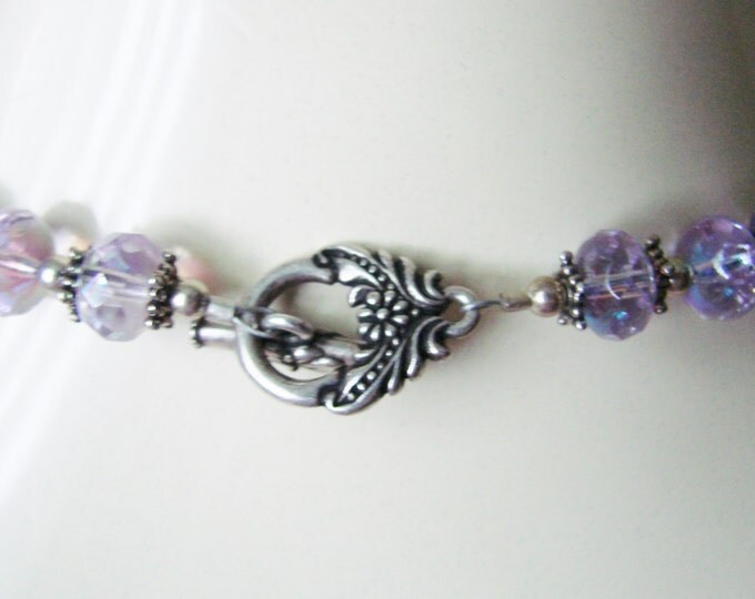 Amethyst Crystal Glass Bead Necklace / Amethyst to Light Blue Crystal / Vintage Jewelry / Jewellery