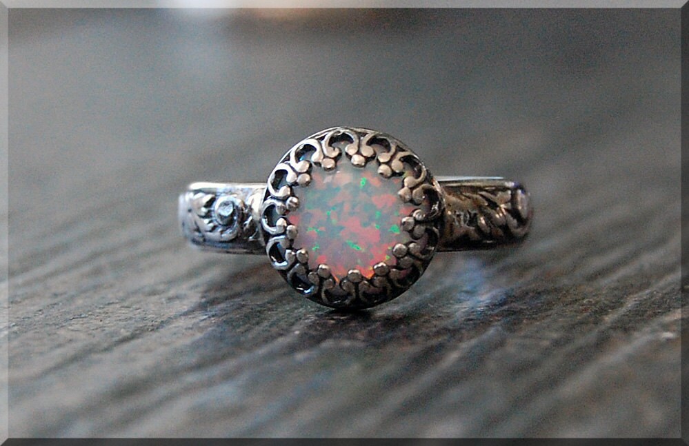 Opal Ring Crown Bezel Set Opal Ring Sterling Silver gemstone