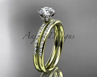 14kt yellow gold diamond unique engagement set, wedding ring ADER145S