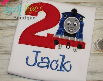 Thomas applique shirt- Birthday applique shirt- Train applique shirt- boys birthday shirt- applique shirt for boys- Train birthday shirt
