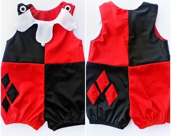 Toddler Harley Quinn Costume Romper Shorts Jumpsuit Handmade Unique - Ready to Ship - Sz 1