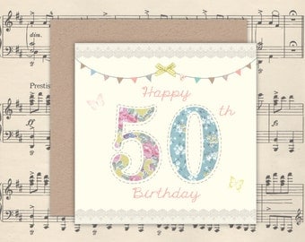 Personalised Pretty 50th Birthday Card