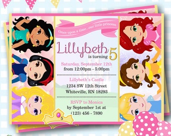 Princess Invitations, Disney Princess Invitations, Princess Party Invitations, Princess Birthday Invites, Birthday Invitations - #P34