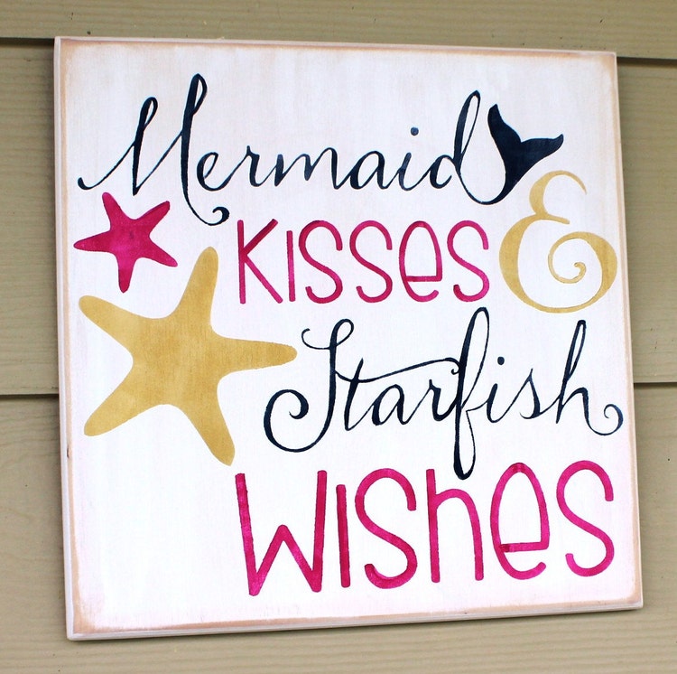 MERMAID KISSES and STARFISH Wishes 12 x 12 by CantonAntiques