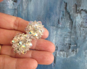 Vintage Aurora Borealis clip on earrings, ConMisManosVintage