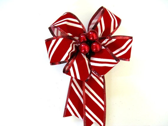 Candy Cane Gift Bow Small Bow For Christmas Tree Red