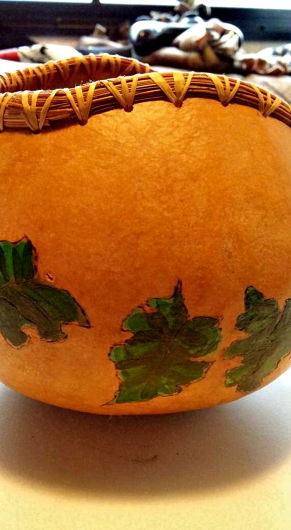 Tropical Hand Painted Gourd Bowl by Newyearcreations on Etsy