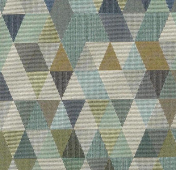 Aqua Grey Geometric Upholstery Fabric Woven Mint Green