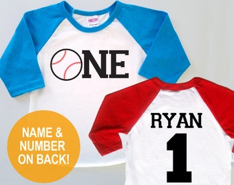 Personalized First Birthday Baseball Jersey - Baby Toddler Kids Poly Cotton 3/4 Sleeve Baseball Shirt