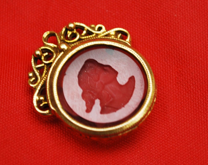 Cameo Stick pin carved Pink Glass Intaglio Cameo Victoria revival gold pin brooch