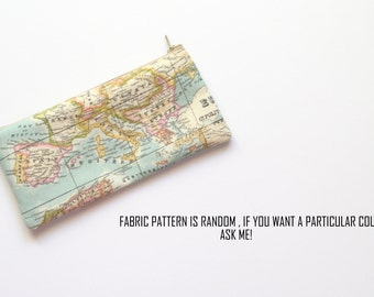 World map pencil case fabric pattern random, world map case, map pencil pouch, pencil case, pencil pouch - Mapamundi