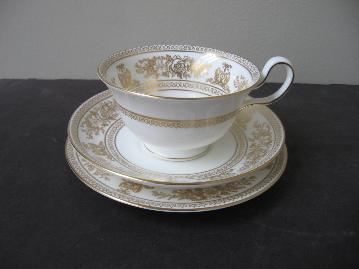 Vtg WEDGWOOD Bone China GOLD COLUMBIA Gold & White by TinousChina