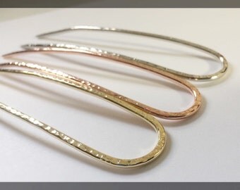 Simple Hammered Gold Hair Fork, Brass Hair Arch, Gold Hair Stick, Hammered Hair Stick Pin, Brass Hair Accessories, Customizable Hair Jewelry