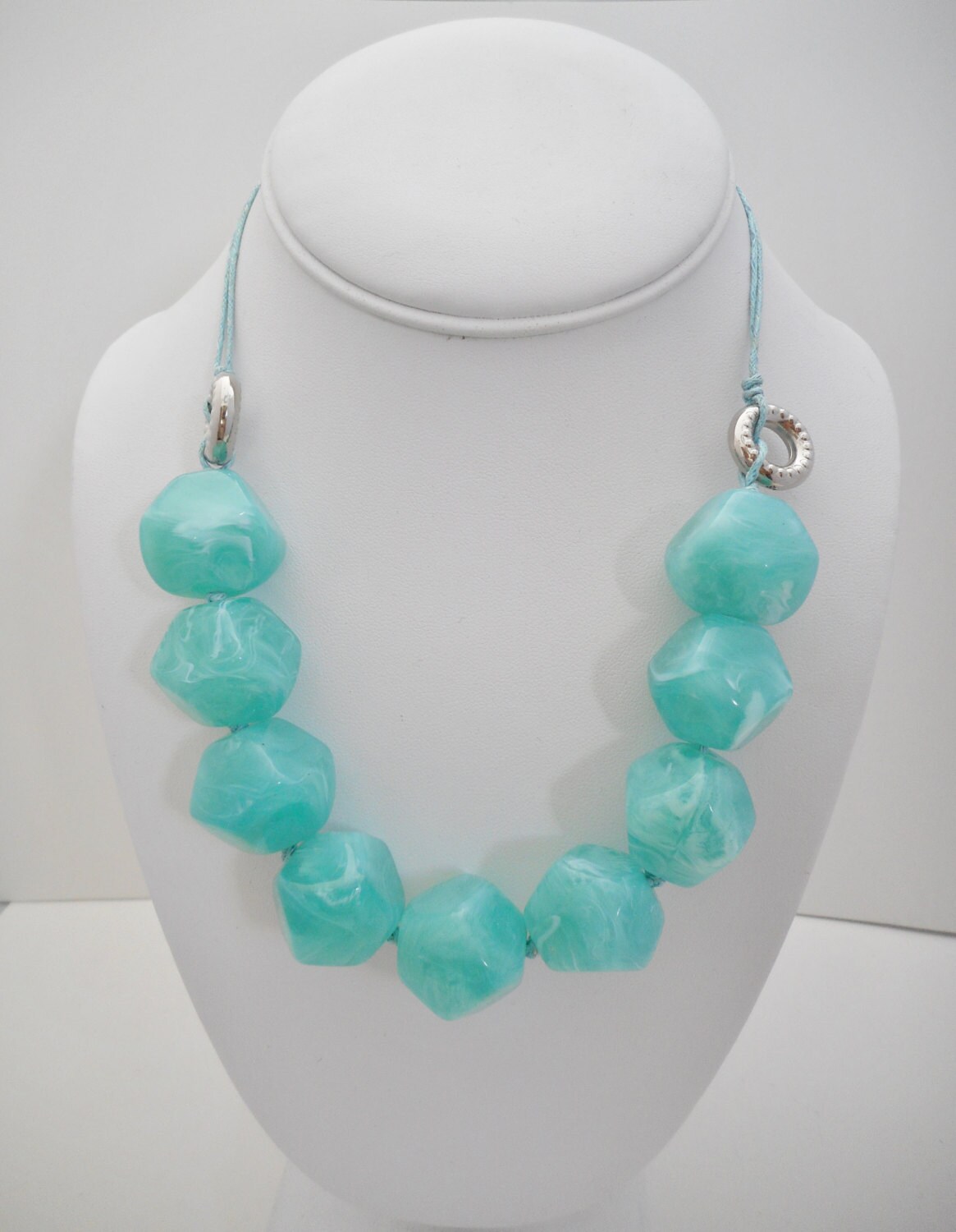 Aqua Beaded Hexagon Necklace main image 1