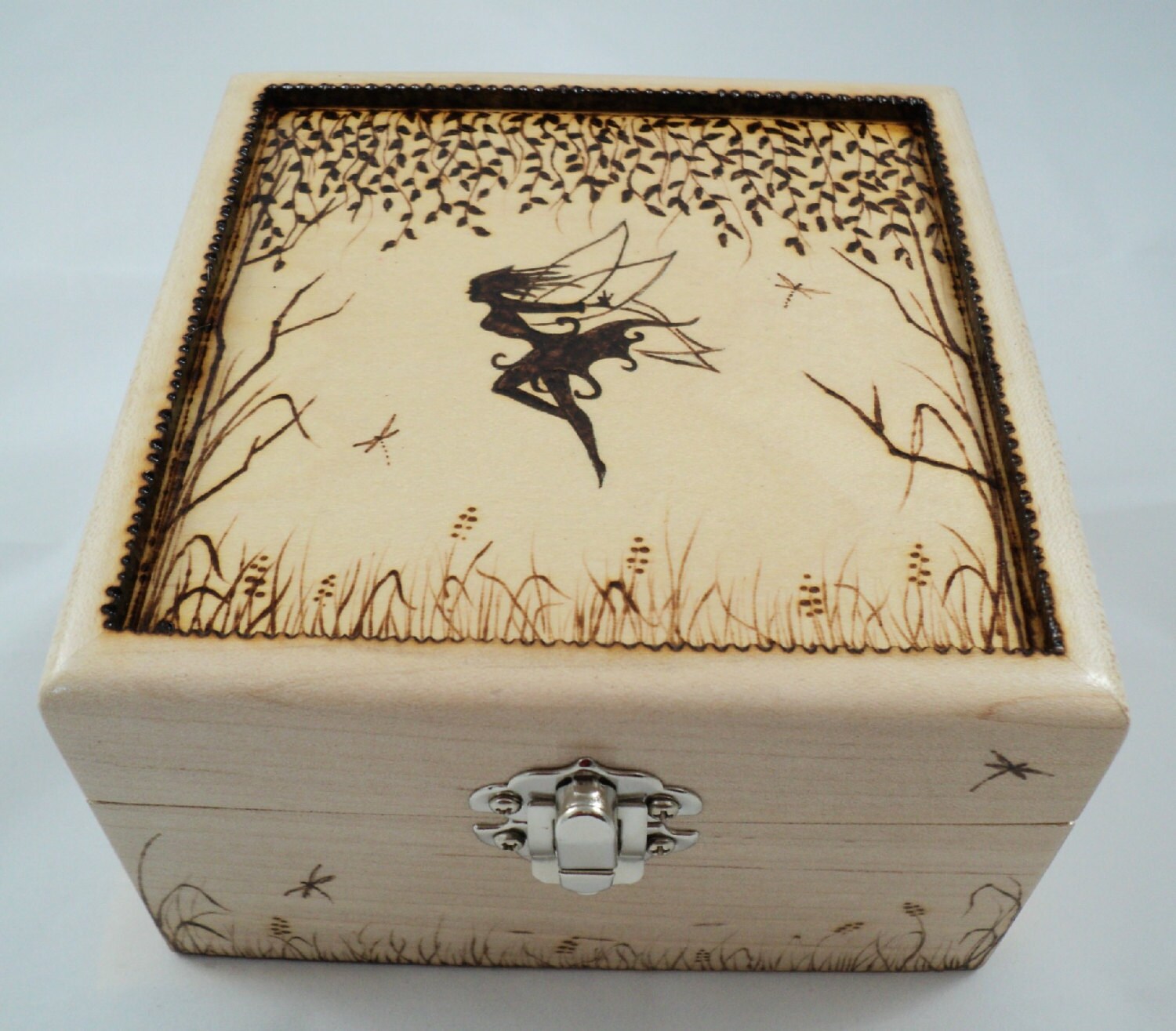 Wooden Woodburned Woodland Fairy Jewelry Box fairy box