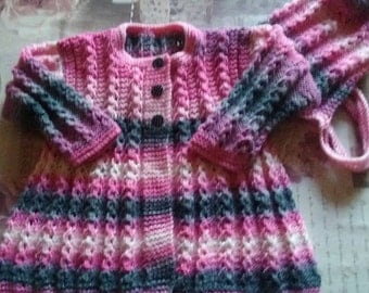 Hand knitted Jacket/sweater with matching Bonnet/18 ins chest/baby girl/Ready to Ship