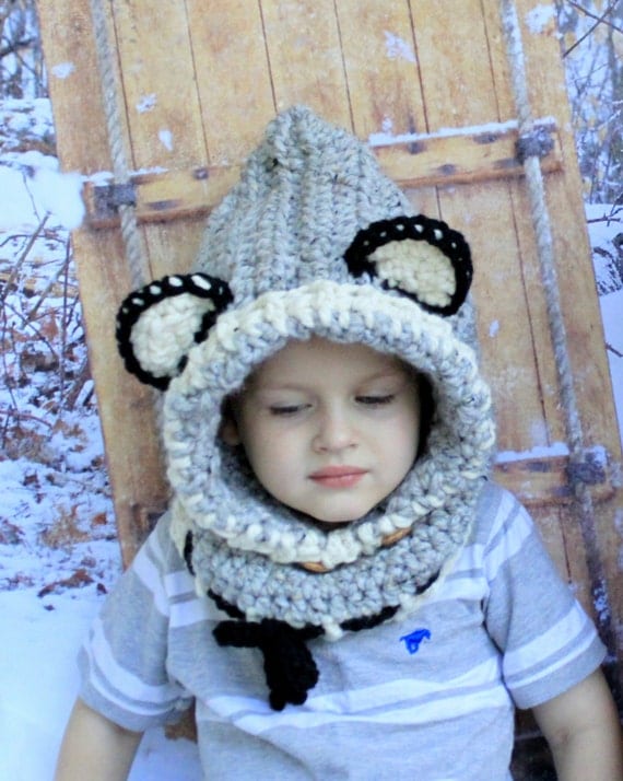 Crochet WOLF Hooded cowl hat. Made to order. The Woodlynn Wolf