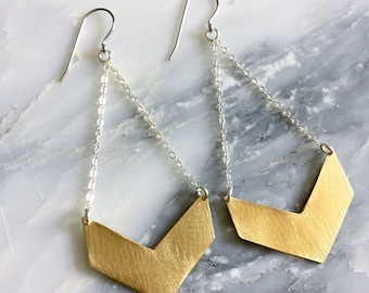 Chevron earrings - chevron jewelry - gold geometric dangle earrings